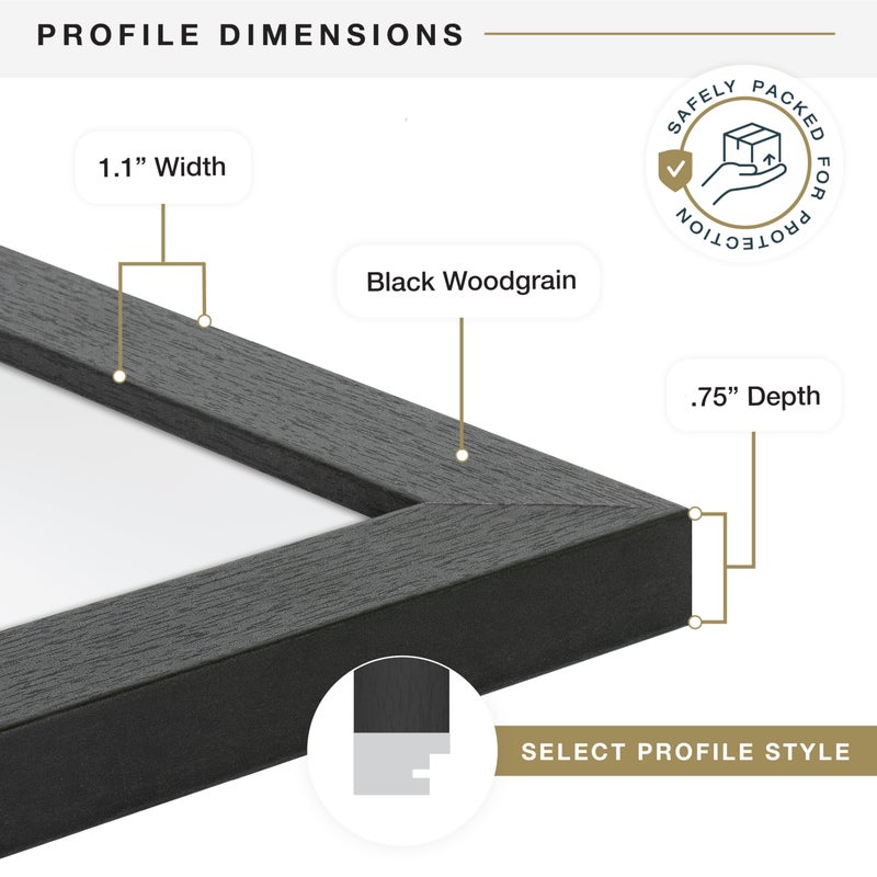 MCS Studio Gallery 16x20 Poster Frame Black Woodgrain Engineered Wood, Vertical & Horizontal Wall Hanging Large Picture Frame for Photos, Posters & Art Prints (2-Pack) - Image 5